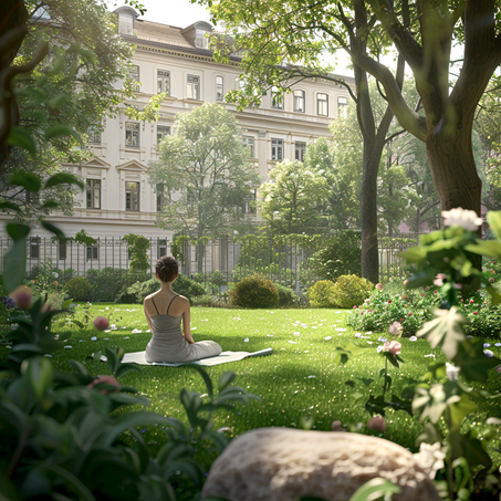 Yoga im Garten in der Apotheke Jedlesee, Wien